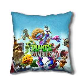 Подушка 3D с принтом PLANTS VS ZOMBIES в Курске, наволочка – 100% полиэстер, наполнитель – холлофайбер (легкий наполнитель, не вызывает аллергию). | состоит из подушки и наволочки. Наволочка на молнии, легко снимается для стирки | battle | plants | plants vs zombies | pvsz | vs | zombies | растения против зомби