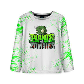 Детский лонгслив 3D с принтом Plants vs. Zombies в Курске, 100% полиэстер | длинные рукава, круглый вырез горловины, полуприлегающий силуэт
 | Тематика изображения на принте: plants vs. zombies | зомби | игра | компьютерная игра | против | растения | растения против зомби