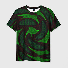 Мужская футболка 3D с принтом орнамент в Курске, 100% полиэфир | прямой крой, круглый вырез горловины, длина до линии бедер | зелёный | орнамент | спираль | черный