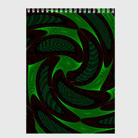Скетчбук с принтом орнамент в Курске, 100% бумага
 | 48 листов, плотность листов — 100 г/м2, плотность картонной обложки — 250 г/м2. Листы скреплены сверху удобной пружинной спиралью | Тематика изображения на принте: зелёный | орнамент | спираль | черный