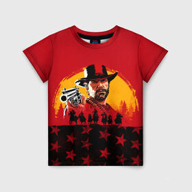 Детская футболка 3D с принтом Red Dead Redemption 2 в Курске, 100% гипоаллергенный полиэфир | прямой крой, круглый вырез горловины, длина до линии бедер, чуть спущенное плечо, ткань немного тянется | dead | rdr | rdr2 | red | redemption | артур | банда | бандиты | вестерн | дикий запад | ковбои | морган | сша