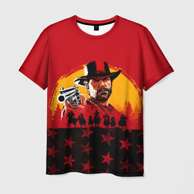 Мужская футболка 3D с принтом Red Dead Redemption 2 в Курске, 100% полиэфир | прямой крой, круглый вырез горловины, длина до линии бедер | dead | rdr | rdr2 | red | redemption | артур | банда | бандиты | вестерн | дикий запад | ковбои | морган | сша