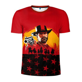 Мужская футболка 3D спортивная с принтом Red Dead Redemption 2 в Курске, 100% полиэстер с улучшенными характеристиками | приталенный силуэт, круглая горловина, широкие плечи, сужается к линии бедра | dead | rdr | rdr2 | red | redemption | артур | банда | бандиты | вестерн | дикий запад | ковбои | морган | сша