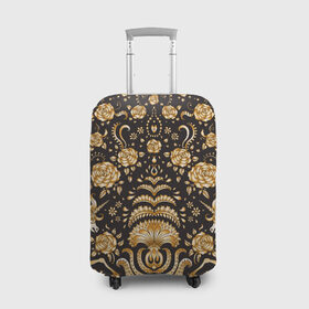 Чехол для чемодана 3D с принтом Gold & Black в Курске, 86% полиэфир, 14% спандекс | двустороннее нанесение принта, прорези для ручек и колес | texture | абстракция | золото | золотые узоры | розы | текстура | узоры | цветы