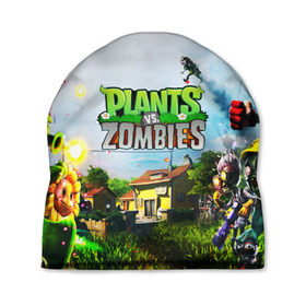 Шапка 3D с принтом PLANTS VS. ZOMBIES в Курске, 100% полиэстер | универсальный размер, печать по всей поверхности изделия | garden warfare | plants | plants vs. zombies | plants vs. zombies: garden warfare | popcap | zombies | кактус | картошка | подсолнух | растения против зомби | сад