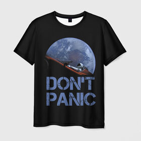 Мужская футболка 3D с принтом Dont Panic в Курске, 100% полиэфир | прямой крой, круглый вырез горловины, длина до линии бедер | 2022 | cat | elon | galaxy | mars | moon | musk | nasa | space | spacex | tesla | вселенная | галактика | звезды | илон | космонавт | космос | луна | марс | маск | наса | скафандр | тесла