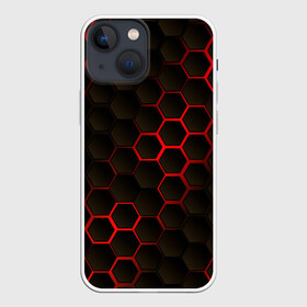 Чехол для iPhone 13 mini с принтом 3D СОТЫ в Курске,  |  | 3d | 3д | black | metal | red | texture | абстракция | камень | лава | метал | соты | текстура | черная