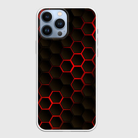 Чехол для iPhone 13 Pro Max с принтом 3D СОТЫ в Курске,  |  | 3d | 3д | black | metal | red | texture | абстракция | камень | лава | метал | соты | текстура | черная