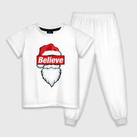 Детская пижама хлопок с принтом Санта в Курске, 100% хлопок |  брюки и футболка прямого кроя, без карманов, на брюках мягкая резинка на поясе и по низу штанин
 | 20 | 2020 | believe | christmas | claus | hipster | merry | new | santa | supreme | year | год | дед | клаус | мороз | новый | новый год | праздник | рождество | санта | супреме | суприм | суприме | хипстер