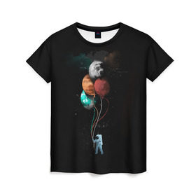Женская футболка 3D с принтом Космонавт с шариками в Курске, 100% полиэфир ( синтетическое хлопкоподобное полотно) | прямой крой, круглый вырез горловины, длина до линии бедер | cat | elon | galaxy | mars | moon | musk | nasa | space | spacex | вселенная | галактика | звезды | илон | космонавт | космос | луна | марс | маск | наса | скафандр