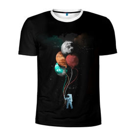 Мужская футболка 3D спортивная с принтом Космонавт с шариками в Курске, 100% полиэстер с улучшенными характеристиками | приталенный силуэт, круглая горловина, широкие плечи, сужается к линии бедра | cat | elon | galaxy | mars | moon | musk | nasa | space | spacex | вселенная | галактика | звезды | илон | космонавт | космос | луна | марс | маск | наса | скафандр