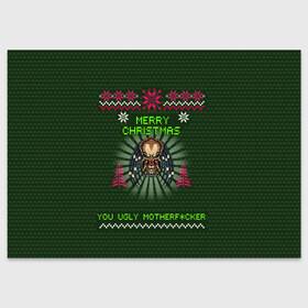 Поздравительная открытка с принтом Predator в Курске, 100% бумага | плотность бумаги 280 г/м2, матовая, на обратной стороне линовка и место для марки
 | christmas | new year | predator | новый год | рождество | хищник