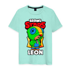 Мужская футболка хлопок с принтом BRAWL STARS LEON в Курске, 100% хлопок | прямой крой, круглый вырез горловины, длина до линии бедер, слегка спущенное плечо. | brawl stars | leon