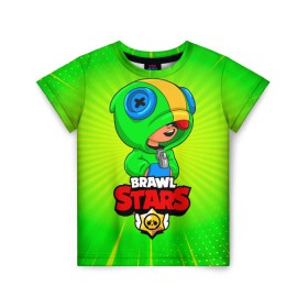 Детская футболка 3D с принтом BRAWL STARS LEON в Курске, 100% гипоаллергенный полиэфир | прямой крой, круглый вырез горловины, длина до линии бедер, чуть спущенное плечо, ткань немного тянется | brawl stars | leon