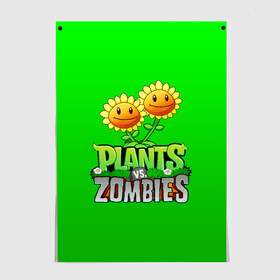 Постер с принтом PLANTS VS ZOMBIES в Курске, 100% бумага
 | бумага, плотность 150 мг. Матовая, но за счет высокого коэффициента гладкости имеет небольшой блеск и дает на свету блики, но в отличии от глянцевой бумаги не покрыта лаком | battle | plants | plants vs zombies | pvsz | vs | zombies | растения против зомби