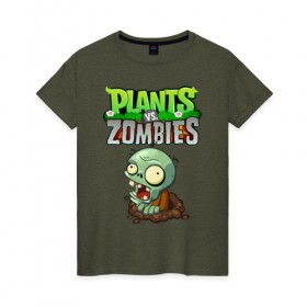 Женская футболка хлопок с принтом Зомби в Курске, 100% хлопок | прямой крой, круглый вырез горловины, длина до линии бедер, слегка спущенное плечо | battle | neighborville | plant | plants | zombi | zombie | zombies | зомби | лого | логотип | надпись | против | растения