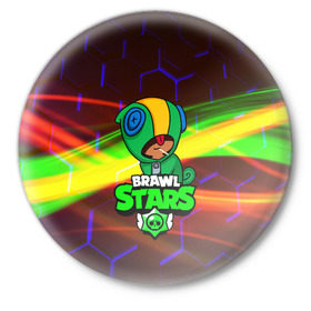 Значок с принтом BRAWL STARS LEON в Курске,  металл | круглая форма, металлическая застежка в виде булавки | android | brawl stars | games | leon | mobile game | stars | игры | леон | мобильные игры