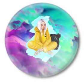 Значок с принтом BILLIE EILISH в Курске,  металл | круглая форма, металлическая застежка в виде булавки | bad guy | billie | eilish | ocean eyes | айлиш | билли | девушка | певица | эйлиш