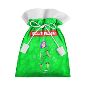 Подарочный 3D мешок с принтом BILLIE EILISH GREEN в Курске, 100% полиэстер | Размер: 29*39 см | bad guy | billie | eilish | ocean eyes | айлиш | билли | девушка | певица | эйлиш