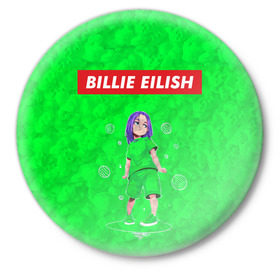 Значок с принтом BILLIE EILISH GREEN в Курске,  металл | круглая форма, металлическая застежка в виде булавки | bad guy | billie | eilish | ocean eyes | айлиш | билли | девушка | певица | эйлиш