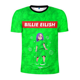 Мужская футболка 3D спортивная с принтом BILLIE EILISH GREEN в Курске, 100% полиэстер с улучшенными характеристиками | приталенный силуэт, круглая горловина, широкие плечи, сужается к линии бедра | bad guy | billie | eilish | ocean eyes | айлиш | билли | девушка | певица | эйлиш