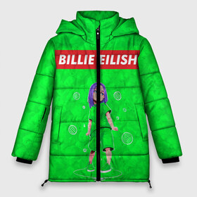 Женская зимняя куртка 3D с принтом BILLIE EILISH GREEN в Курске, верх — 100% полиэстер; подкладка — 100% полиэстер; утеплитель — 100% полиэстер | длина ниже бедра, силуэт Оверсайз. Есть воротник-стойка, отстегивающийся капюшон и ветрозащитная планка. 

Боковые карманы с листочкой на кнопках и внутренний карман на молнии | bad guy | billie | eilish | ocean eyes | айлиш | билли | девушка | певица | эйлиш