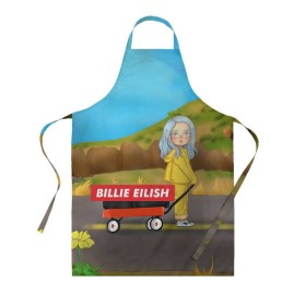 Фартук 3D с принтом BILLIE EILISH в Курске, 100% полиэстер | общий размер — 65 х 85 см, ширина нагрудника — 26 см, горловина — 53 см, длина завязок — 54 см, общий обхват в поясе — 173 см. Принт на завязках и на горловине наносится с двух сторон, на основной части фартука — только с внешней стороны | bad guy | billie | eilish | ocean eyes | айлиш | билли | девушка | певица | эйлиш