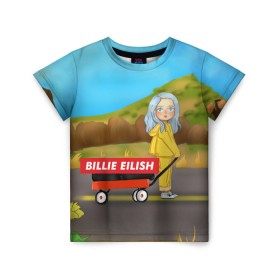 Детская футболка 3D с принтом BILLIE EILISH в Курске, 100% гипоаллергенный полиэфир | прямой крой, круглый вырез горловины, длина до линии бедер, чуть спущенное плечо, ткань немного тянется | bad guy | billie | eilish | ocean eyes | айлиш | билли | девушка | певица | эйлиш