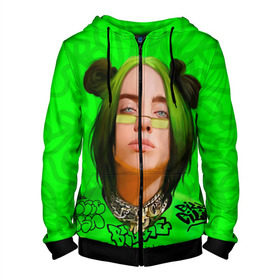 Мужская толстовка 3D на молнии с принтом BILLIE EILISH в Курске, 100% полиэстер | длина до линии бедра, манжеты и пояс оформлены мягкой тканевой резинкой, двухслойный капюшон со шнурком для регулировки, спереди молния, по бокам два кармана | bad guy | billie | eilish | ocean eyes | айлиш | билли | девушка | певица | эйлиш