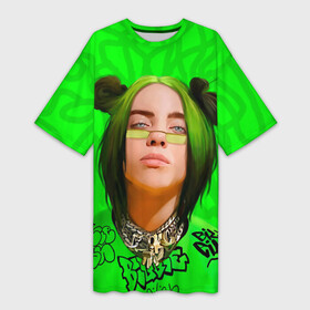 Платье-футболка 3D с принтом BILLIE EILISH в Курске,  |  | Тематика изображения на принте: bad guy | billie | eilish | ocean eyes | айлиш | билли | девушка | певица | эйлиш