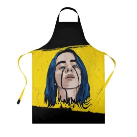 Фартук 3D с принтом BILLIE EILISH в Курске, 100% полиэстер | общий размер — 65 х 85 см, ширина нагрудника — 26 см, горловина — 53 см, длина завязок — 54 см, общий обхват в поясе — 173 см. Принт на завязках и на горловине наносится с двух сторон, на основной части фартука — только с внешней стороны | bad guy | billie | eilish | ocean eyes | айлиш | билли | девушка | певица | эйлиш