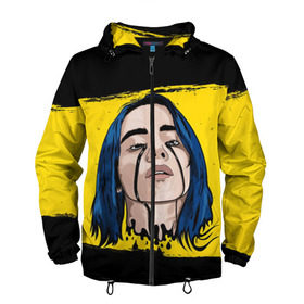 Мужская ветровка 3D с принтом BILLIE EILISH в Курске, 100% полиэстер | подол и капюшон оформлены резинкой с фиксаторами, два кармана без застежек по бокам, один потайной карман на груди | Тематика изображения на принте: bad guy | billie | eilish | ocean eyes | айлиш | билли | девушка | певица | эйлиш