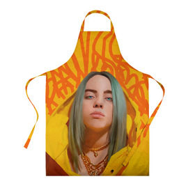 Фартук 3D с принтом BILLIE EILISH в Курске, 100% полиэстер | общий размер — 65 х 85 см, ширина нагрудника — 26 см, горловина — 53 см, длина завязок — 54 см, общий обхват в поясе — 173 см. Принт на завязках и на горловине наносится с двух сторон, на основной части фартука — только с внешней стороны | bad guy | billie | eilish | ocean eyes | айлиш | билли | девушка | певица | эйлиш