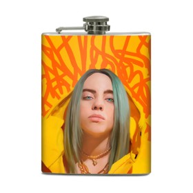 Фляга с принтом BILLIE EILISH в Курске, металлический корпус | емкость 0,22 л, размер 125 х 94 мм. Виниловая наклейка запечатывается полностью | Тематика изображения на принте: bad guy | billie | eilish | ocean eyes | айлиш | билли | девушка | певица | эйлиш