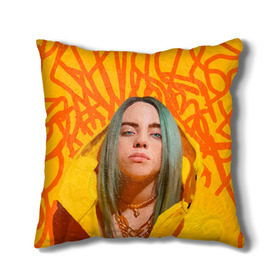 Подушка 3D с принтом BILLIE EILISH в Курске, наволочка – 100% полиэстер, наполнитель – холлофайбер (легкий наполнитель, не вызывает аллергию). | состоит из подушки и наволочки. Наволочка на молнии, легко снимается для стирки | bad guy | billie | eilish | ocean eyes | айлиш | билли | девушка | певица | эйлиш