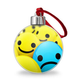 Ёлочный шар с принтом СМАЙЛИКИ в Курске, Пластик | Диаметр: 77 мм | emoji | настроение | позитив | смайлики | смайлы | стикеры | текстура смайл | улыбки | фон смайл | эмодзи