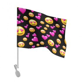 Флаг для автомобиля с принтом ВЛЮБЛЕННЫЕ СМАЙЛИКИ в Курске, 100% полиэстер | Размер: 30*21 см | emoji | настроение | позитив | смайлики | смайлы | стикеры | текстура смайл | улыбки | фон смайл | эмодзи