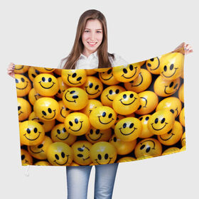 Флаг 3D с принтом ЖЕЛТЫЕ СМАЙЛИКИ в Курске, 100% полиэстер | плотность ткани — 95 г/м2, размер — 67 х 109 см. Принт наносится с одной стороны | emoji | настроение | позитив | смайлики | смайлы | стикеры | текстура смайл | улыбки | фон смайл | эмодзи