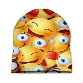 Шапка 3D с принтом emoji в Курске, 100% полиэстер | универсальный размер, печать по всей поверхности изделия | emoji | настроение | позитив | смайлики | смайлы | стикеры | текстура смайл | улыбки | фон смайл | эмодзи