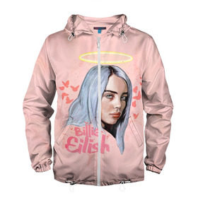 Мужская ветровка 3D с принтом BILLIE EILISH в Курске, 100% полиэстер | подол и капюшон оформлены резинкой с фиксаторами, два кармана без застежек по бокам, один потайной карман на груди | bad guy | billie | eilish | ocean eyes | айлиш | билли | девушка | певица | эйлиш