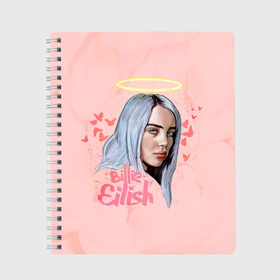 Тетрадь с принтом BILLIE EILISH в Курске, 100% бумага | 48 листов, плотность листов — 60 г/м2, плотность картонной обложки — 250 г/м2. Листы скреплены сбоку удобной пружинной спиралью. Уголки страниц и обложки скругленные. Цвет линий — светло-серый
 | bad guy | billie | eilish | ocean eyes | айлиш | билли | девушка | певица | эйлиш