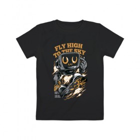 Детская футболка хлопок с принтом fly high to the sky в Курске, 100% хлопок | круглый вырез горловины, полуприлегающий силуэт, длина до линии бедер | иероглифы | пица | скейт | японские символы