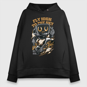 Женское худи Oversize хлопок с принтом fly high to the sky в Курске, френч-терри — 70% хлопок, 30% полиэстер. Мягкий теплый начес внутри —100% хлопок | боковые карманы, эластичные манжеты и нижняя кромка, капюшон на магнитной кнопке | иероглифы | пица | скейт | японские символы