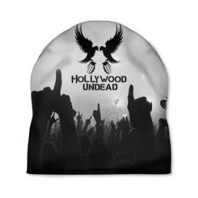 Шапка 3D с принтом HOLLYWOOD UNDEAD в Курске, 100% полиэстер | универсальный размер, печать по всей поверхности изделия | Тематика изображения на принте: charlie scene | danny | funny man | hollywood undead | j dog | johnny 3 tears | logo | music | rock | альтернатива | металл | музыка | музыкальный | рок