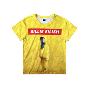Детская футболка 3D с принтом BILLIE EILISH Yellow в Курске, 100% гипоаллергенный полиэфир | прямой крой, круглый вырез горловины, длина до линии бедер, чуть спущенное плечо, ткань немного тянется | 
