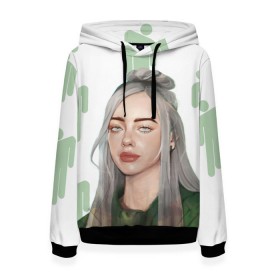 Женская толстовка 3D с принтом BILLIE EILISH в Курске, 100% полиэстер  | двухслойный капюшон со шнурком для регулировки, мягкие манжеты на рукавах и по низу толстовки, спереди карман-кенгуру с мягким внутренним слоем. | bad guy | billie | eilish | ocean eyes | айлиш | билли | девушка | певица | эйлиш