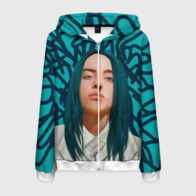 Мужская толстовка 3D на молнии с принтом BILLIE EILISH в Курске, 100% полиэстер | длина до линии бедра, манжеты и пояс оформлены мягкой тканевой резинкой, двухслойный капюшон со шнурком для регулировки, спереди молния, по бокам два кармана | bad guy | billie | eilish | ocean eyes | айлиш | билли | девушка | певица | эйлиш