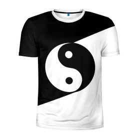 Мужская футболка 3D спортивная с принтом Инь - янь (#1) в Курске, 100% полиэстер с улучшенными характеристиками | приталенный силуэт, круглая горловина, широкие плечи, сужается к линии бедра | Тематика изображения на принте: black | signs | white. | ying   yang | белый | знаки | инь   янь | чёрный
