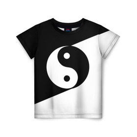 Детская футболка 3D с принтом Инь - янь (#1) в Курске, 100% гипоаллергенный полиэфир | прямой крой, круглый вырез горловины, длина до линии бедер, чуть спущенное плечо, ткань немного тянется | black | signs | white. | ying   yang | белый | знаки | инь   янь | чёрный