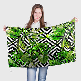 Флаг 3D с принтом TROPIC TEXTURE в Курске, 100% полиэстер | плотность ткани — 95 г/м2, размер — 67 х 109 см. Принт наносится с одной стороны | bright | colorful | neon | retro | vintage | винтаж | неон | неоновые | пальмы | ретро | ретро неон | тропики | тропические листья